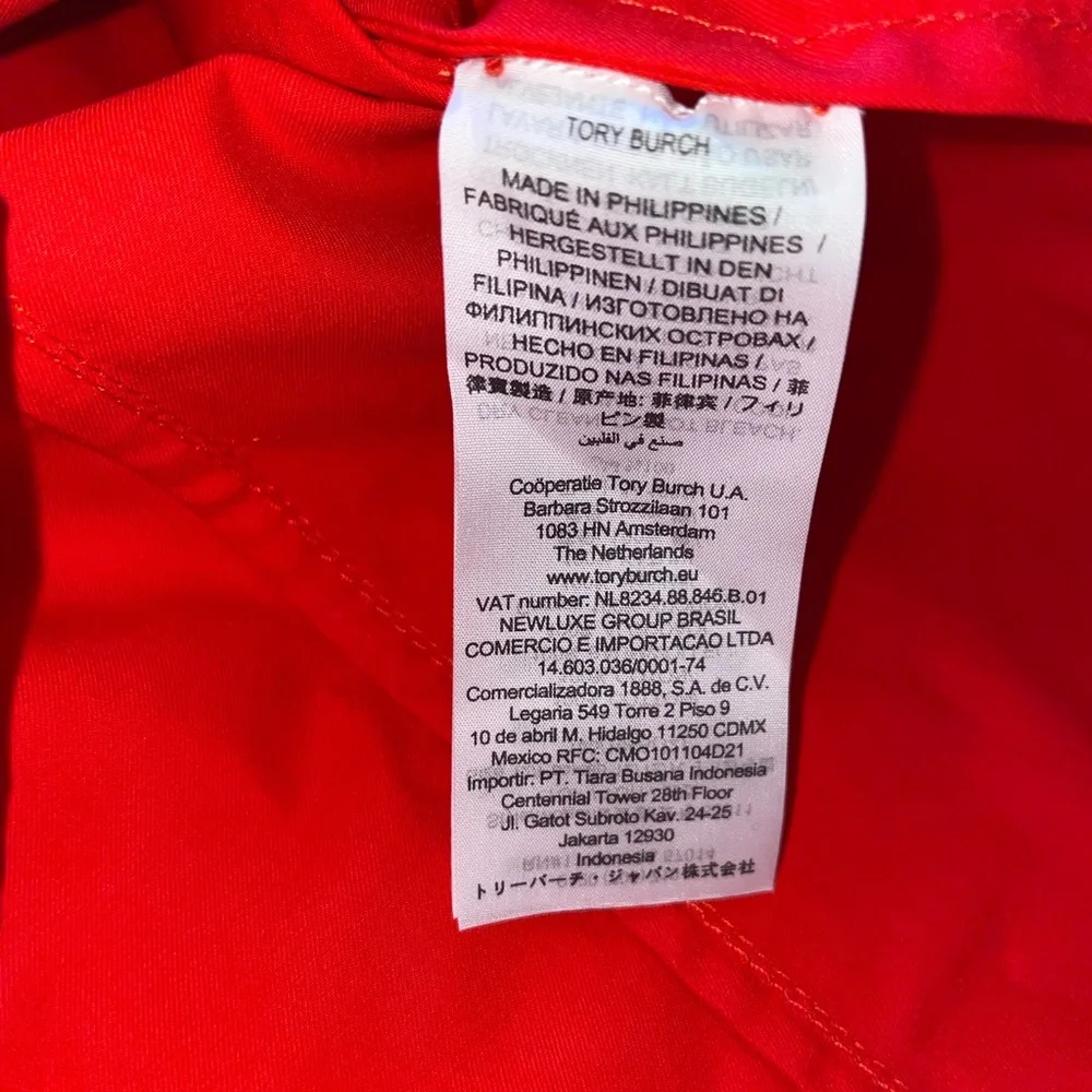 Tory Burch Red Cotton Puff Sleeve Button Up Blouse